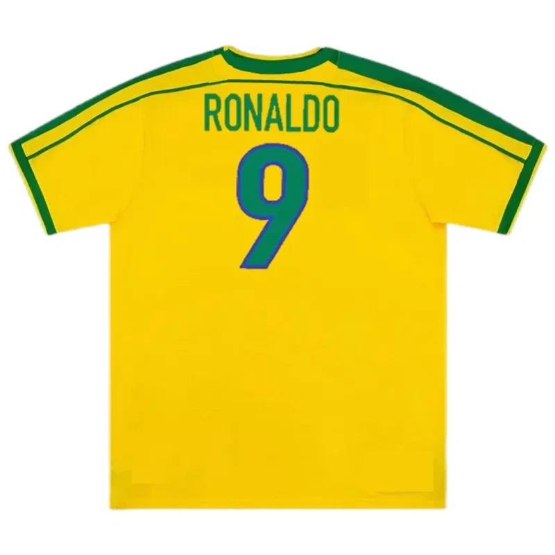 Brazil Nation Retro Ronaldo #9 Rivaldo #10 Cafu #2 Leonardo #18 R.carlos #6 Denilson #19 Jersey Home World Cup 1998 - 图片 24