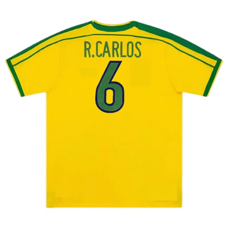 Brazil Nation Retro Ronaldo #9 Rivaldo #10 Cafu #2 Leonardo #18 R.carlos #6 Denilson #19 Jersey Home World Cup 1998 - 图片 21