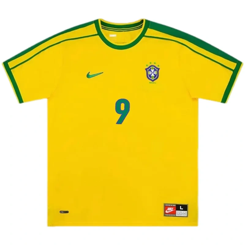 Brazil Nation Retro Ronaldo #9 Rivaldo #10 Cafu #2 Leonardo #18 R.carlos #6 Denilson #19 Jersey Home World Cup 1998 - 图片 14